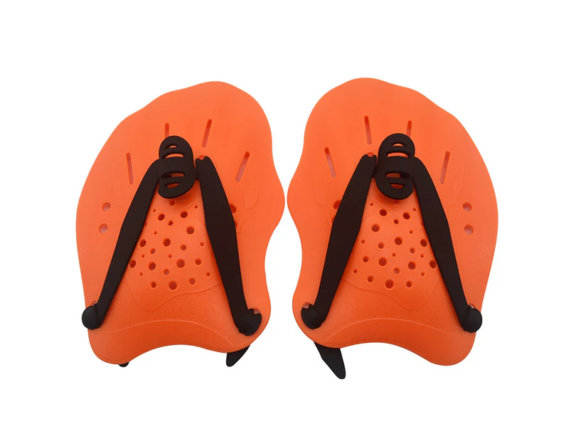 Fulllucky 1Pair Ergonomic Design Lightweight Swim Webbed Vibrant Color Adjustable Hand Webbed Gloves  for Men Women Kids-Orange