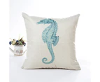 Blue Sea House Starfish Cotton Linen Cushion Cover Square Soft Decorative Pillow Case