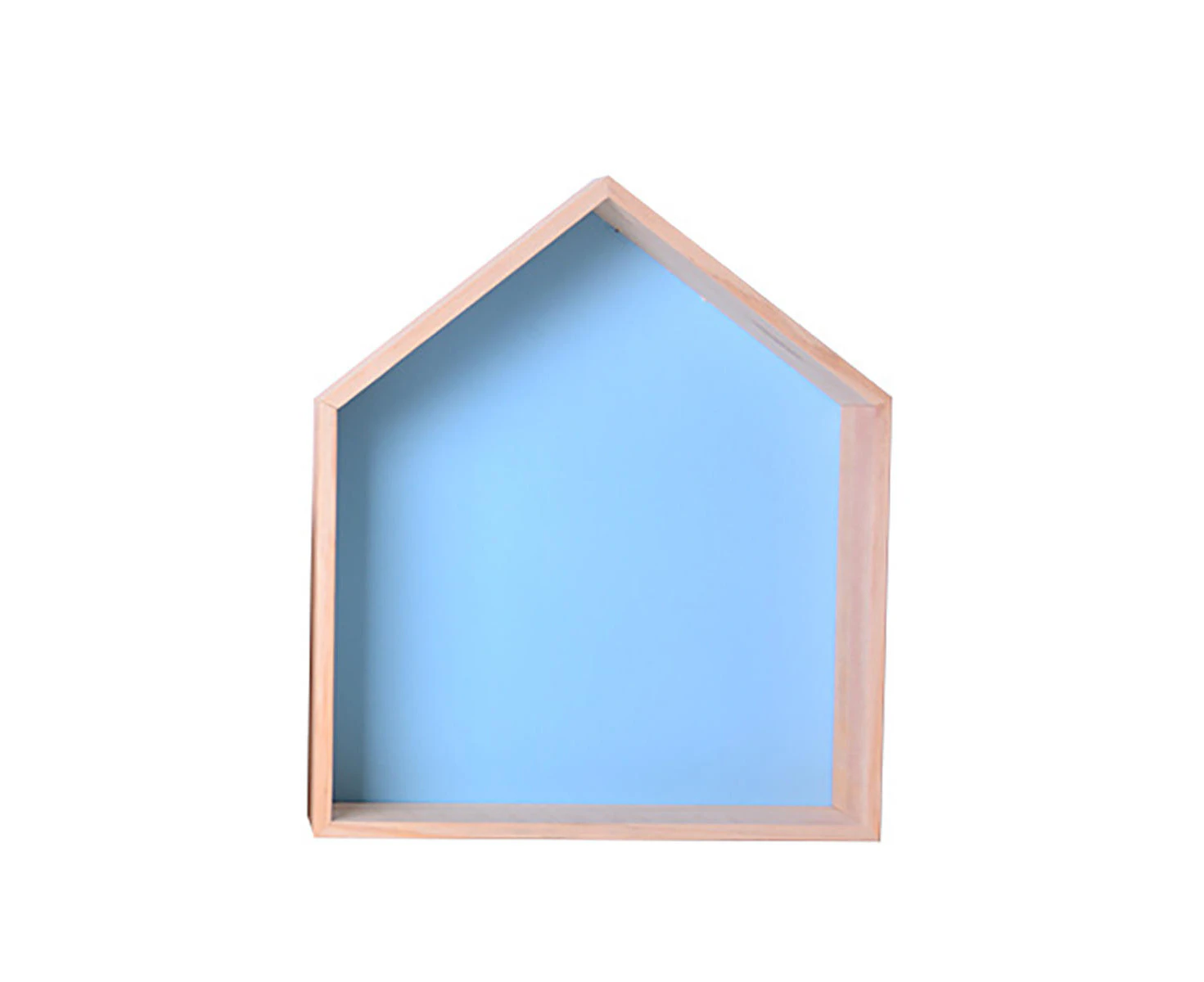 Wooden House Shape Wall Hanging Shelf Toy Storage Rack Home Decorations Blue Colour