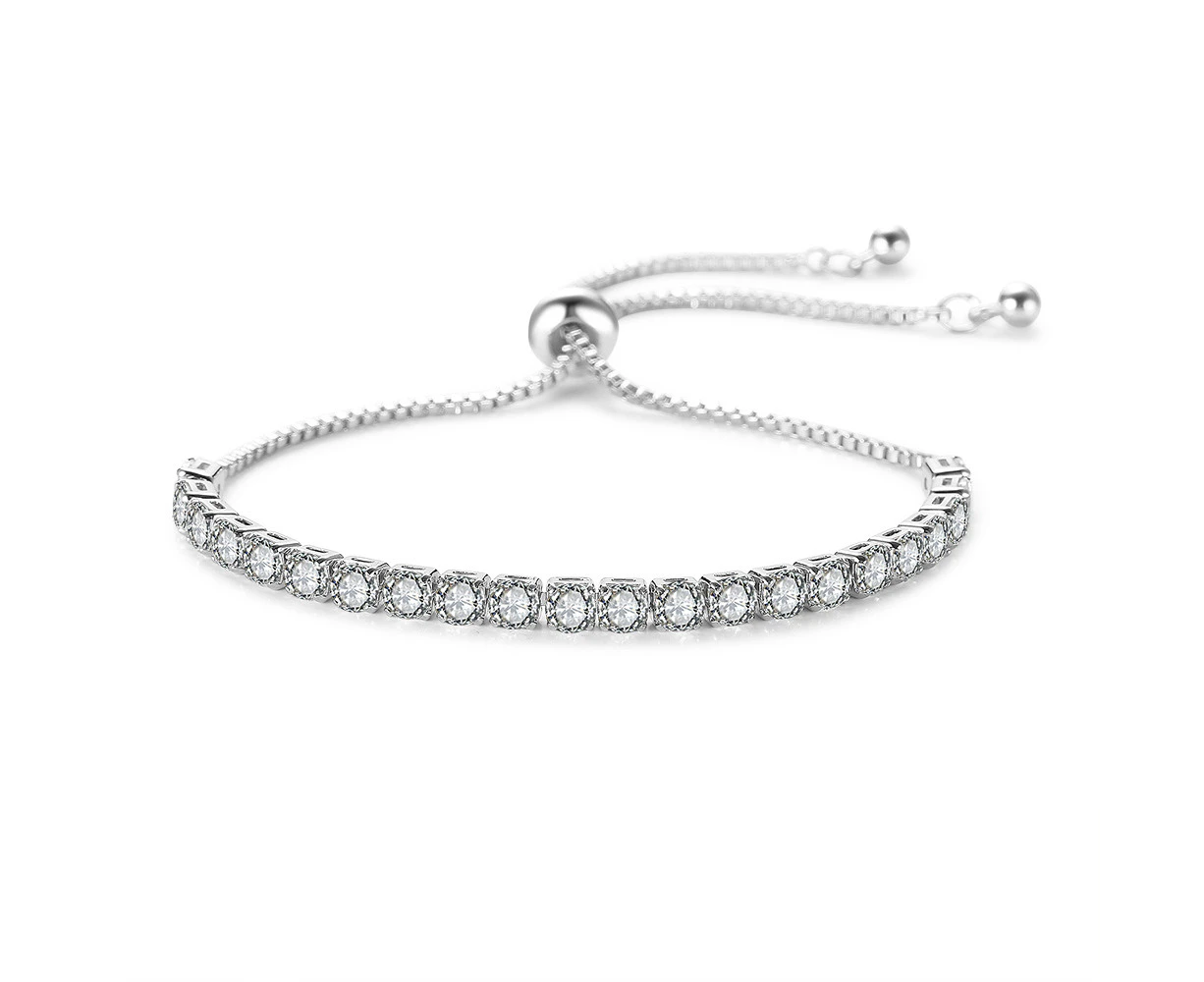 for Women, Silver Tennis Bracelet Crystal Slider Bracelet Women Bracelet Sparkle Diamond Zirconia Adjustable Bracelet for Lady Gift for Mother's Day