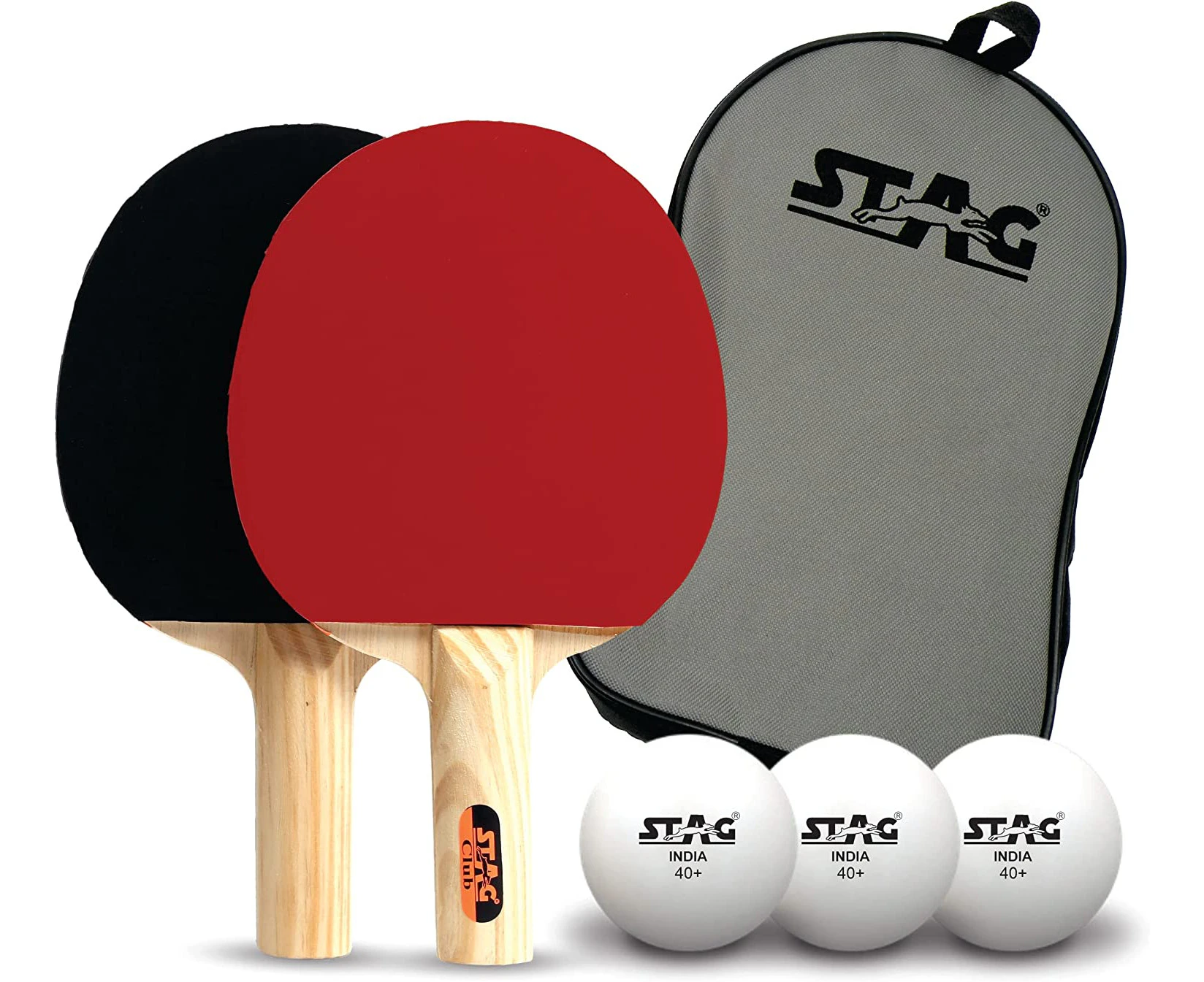 Stag Club Table Tennis Playset | 2 Racquets & 3 Balls (White)