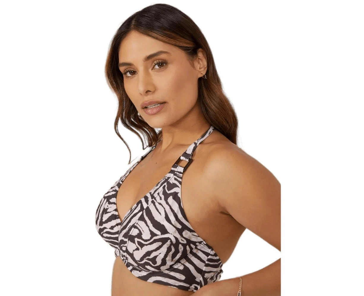 Gorgeous Womens Animal Print Non-Padded Bikini Top (White/Black) - DH4781