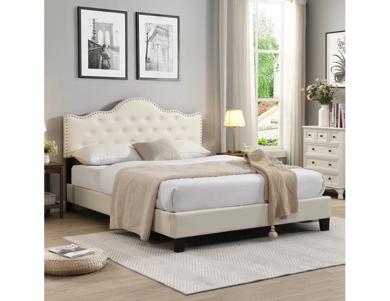 IHOMDEC Upholstered Button Tufted Double Bed Frame BEF05 Beige - Beige