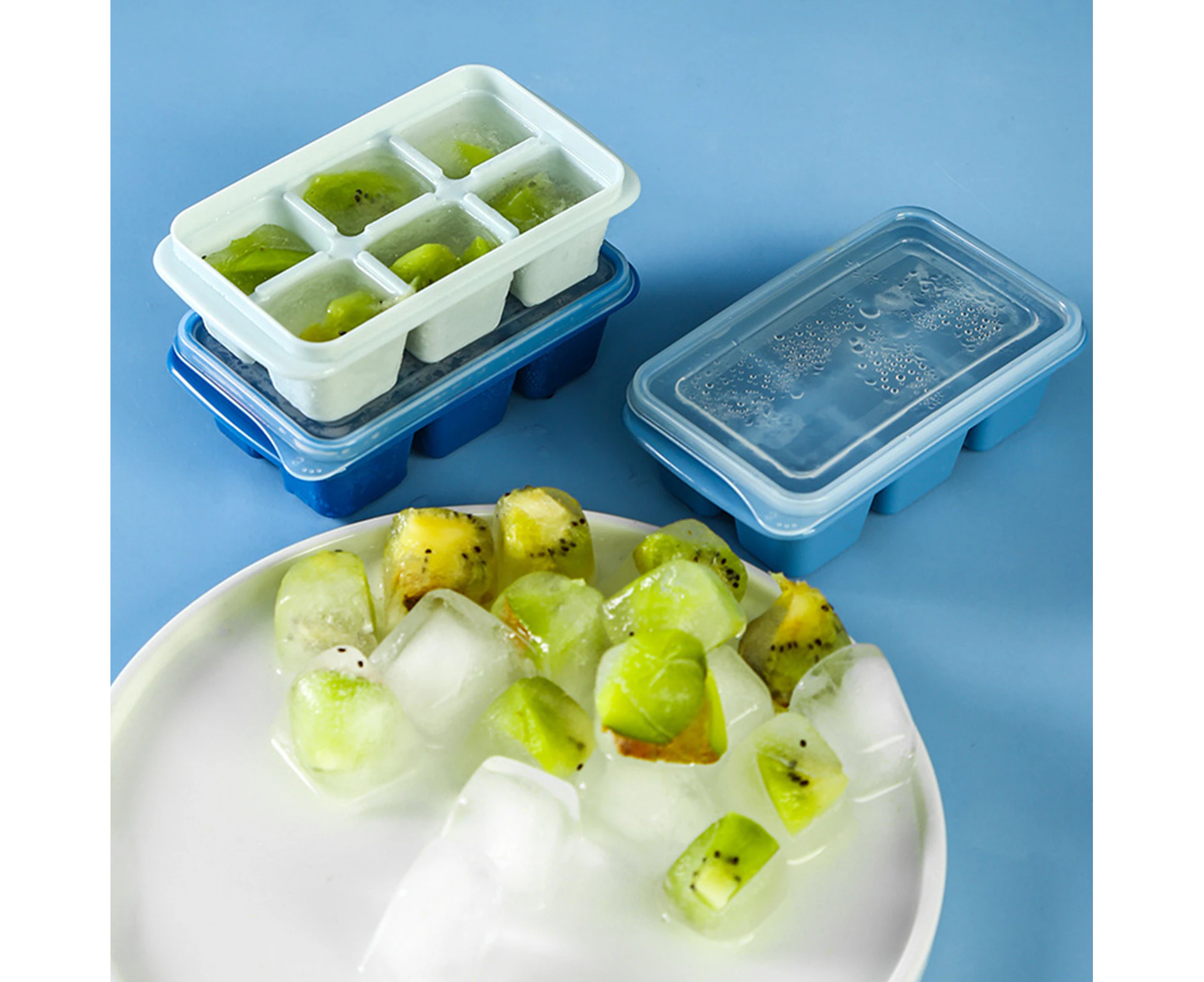 Oraway 3Pcs/Set Ice Mold Mini Sealed Cover Blue Small Size Ice Tray for Kitchen - Blue