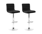 Set of 2 PU Leather Bar Stools Padded Line Style - Black