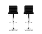 Set of 2 PU Leather Bar Stools Padded Line Style - Black