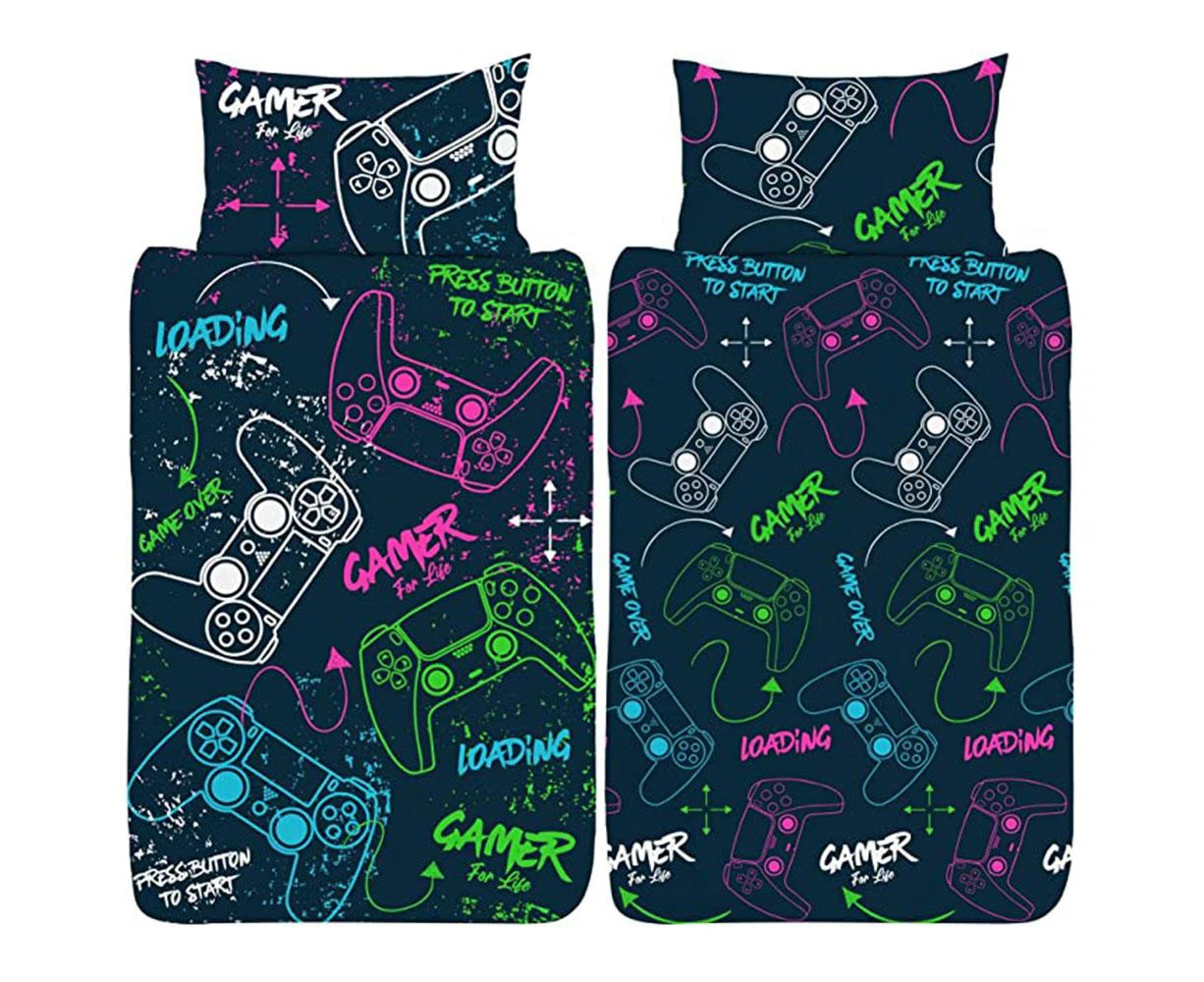 Gamer For Life Neon Single Duvet Cover Set