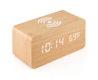 LED wooden digital electronic alarm clock charging clock bedside wireless charging digital wooden clock Bamboo color