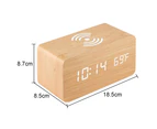 LED wooden digital electronic alarm clock charging clock bedside wireless charging digital wooden clock Bamboo color