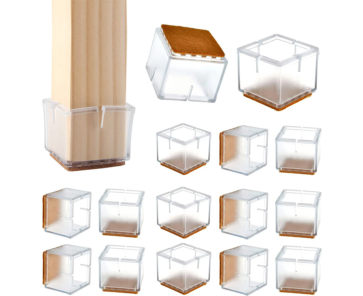 16pcs Set Chair Leg Floor Protectors Silicone Soft Square Covers with Glide Pads