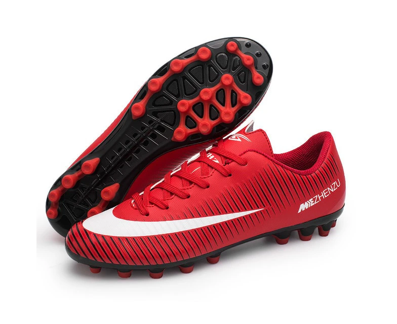 Soccer Shoes Football Boots Outdoor Training Cleats Turf Ankle Comfortable Sport Professional -Red