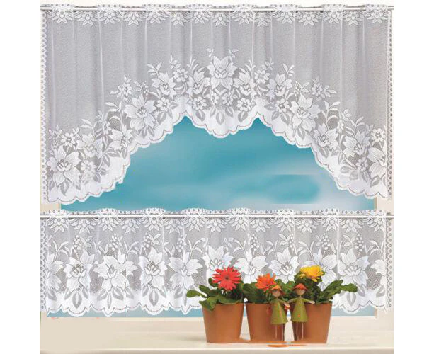 2pcs/set White Lace Kitchen Home Window Cafe Curtain W Scallope Edge 160cm Wide