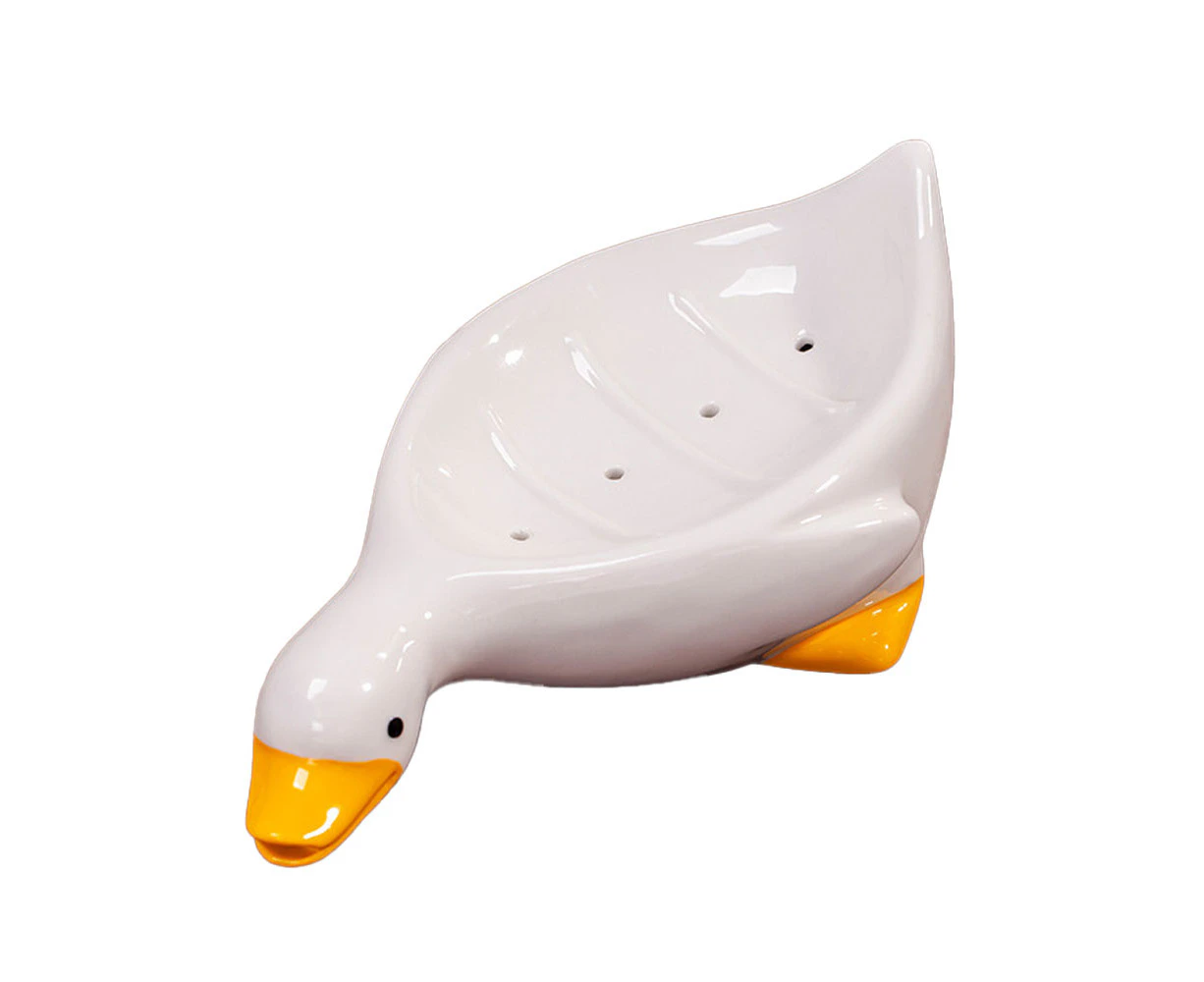 Soap Dish Self Draining Soap Holder Cute Duck Shape Soap Rack for Shower Bathroom（Duck) white style 1