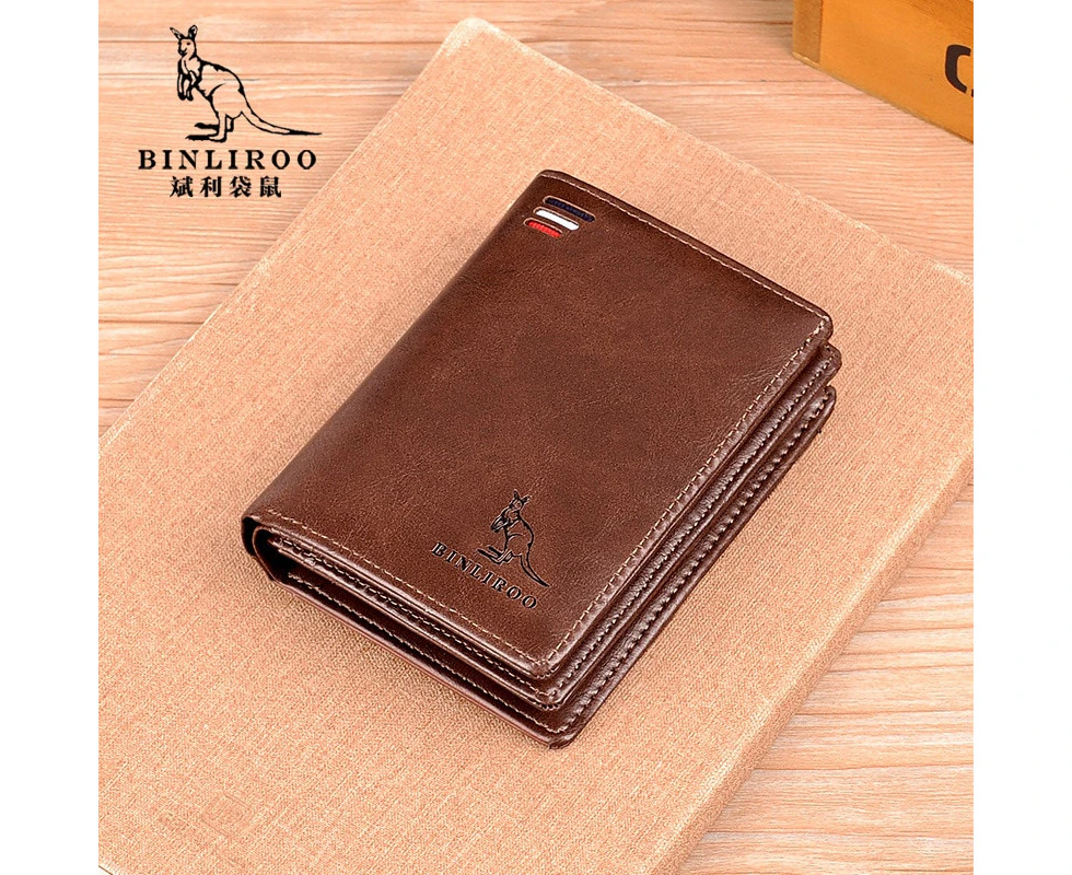 PU Leather Wallets for Men Card Holder Zipper Wallet RFID Blocking Credit ID Card Badge Holder Cover Man Coin Purse—Brown