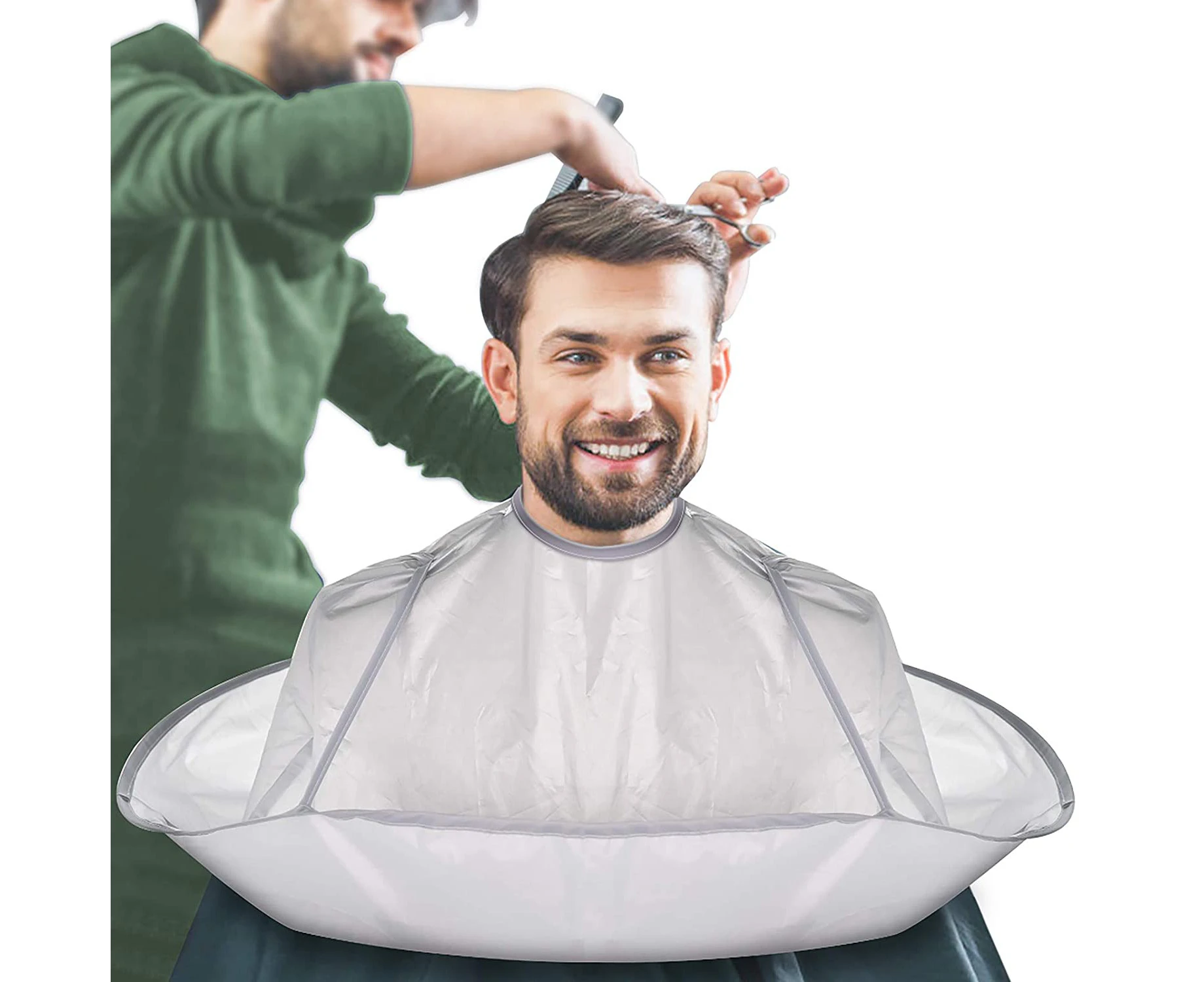 Haircut Hairdressing Cape Beard Shaving Apron Umbrella Cape with Flexible Self Adhesive Fastener, Waterproof Hair Cutting Accessories