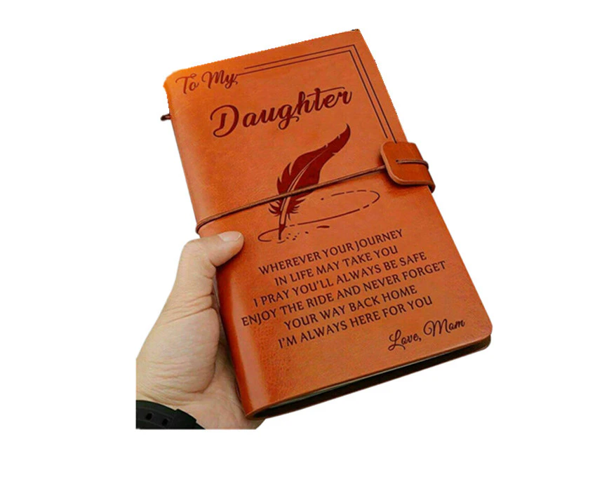 To My Daughter Where Ever Love Mom Engraved Leather Journal Notebook Diary Custom Message Quotes Gift Anniversary Birthday