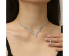 2Pcs/Set Stylish Necklace Earrings Women Accessories-Silver