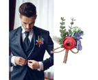 Groom Boutonniere | Artificial Groom Corsage with Pins | Handmade Groom and Groomsmen Boutonniere for Wedding Anniversary Party Red
