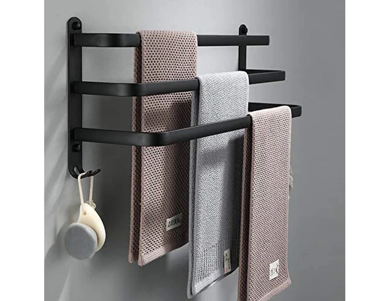 Bathroom Towel Rack Black Wall Mounted Towel Rails For Shower Kitchen Waterproof Door Rods With Double Hooks - Three Bars - 50Cm