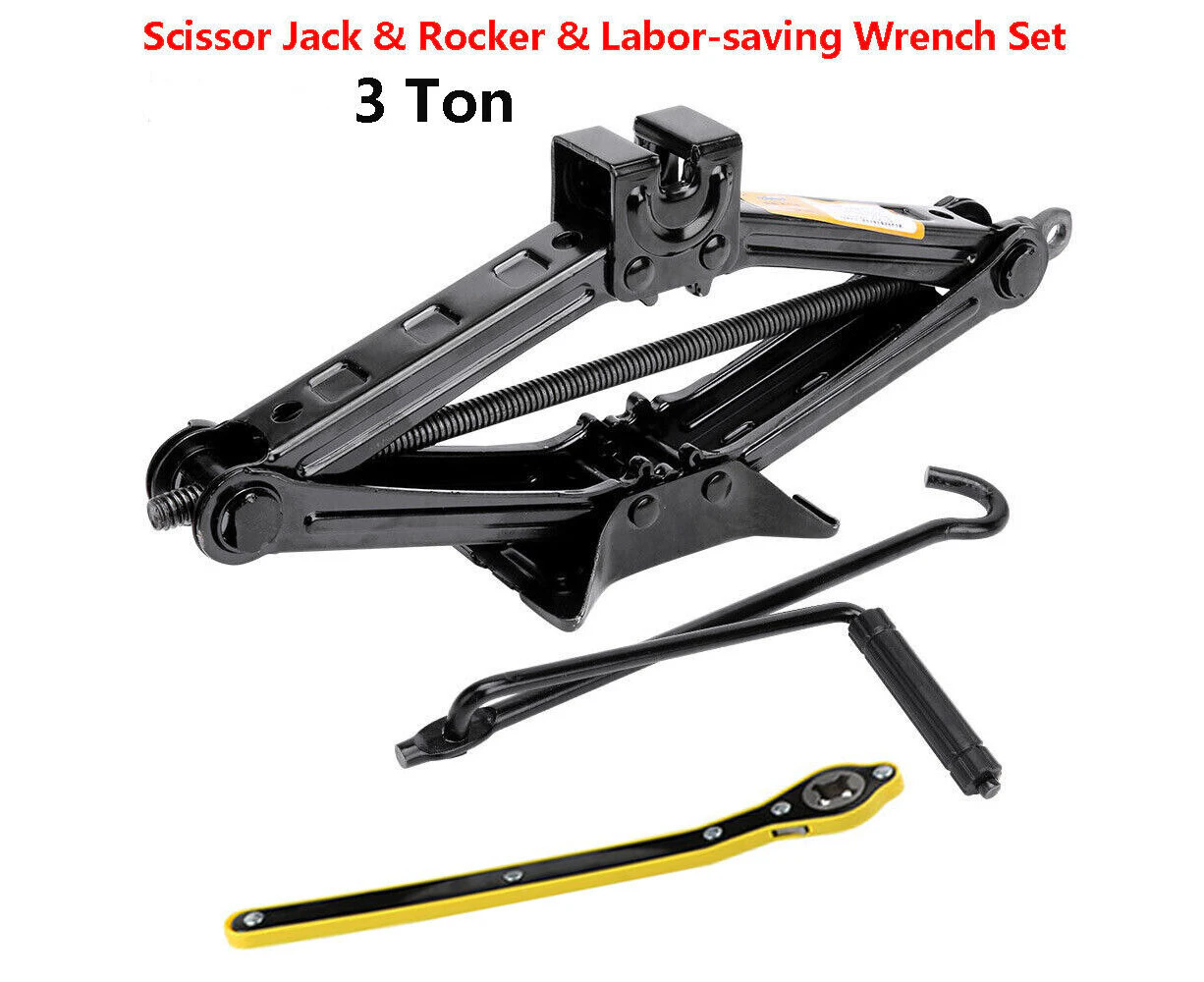 3 Ton Scissor Jack Car Van Wind Up Tyre Lift With Chrome Crank Handle Emergency