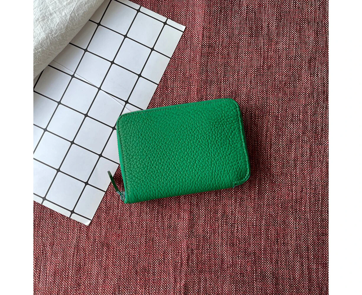 Genuine Leather Short Wallet Unisex Card Holders Luxury Design Women Fashion Small Purse Famous minimalist Men Slim Money Bag—Green