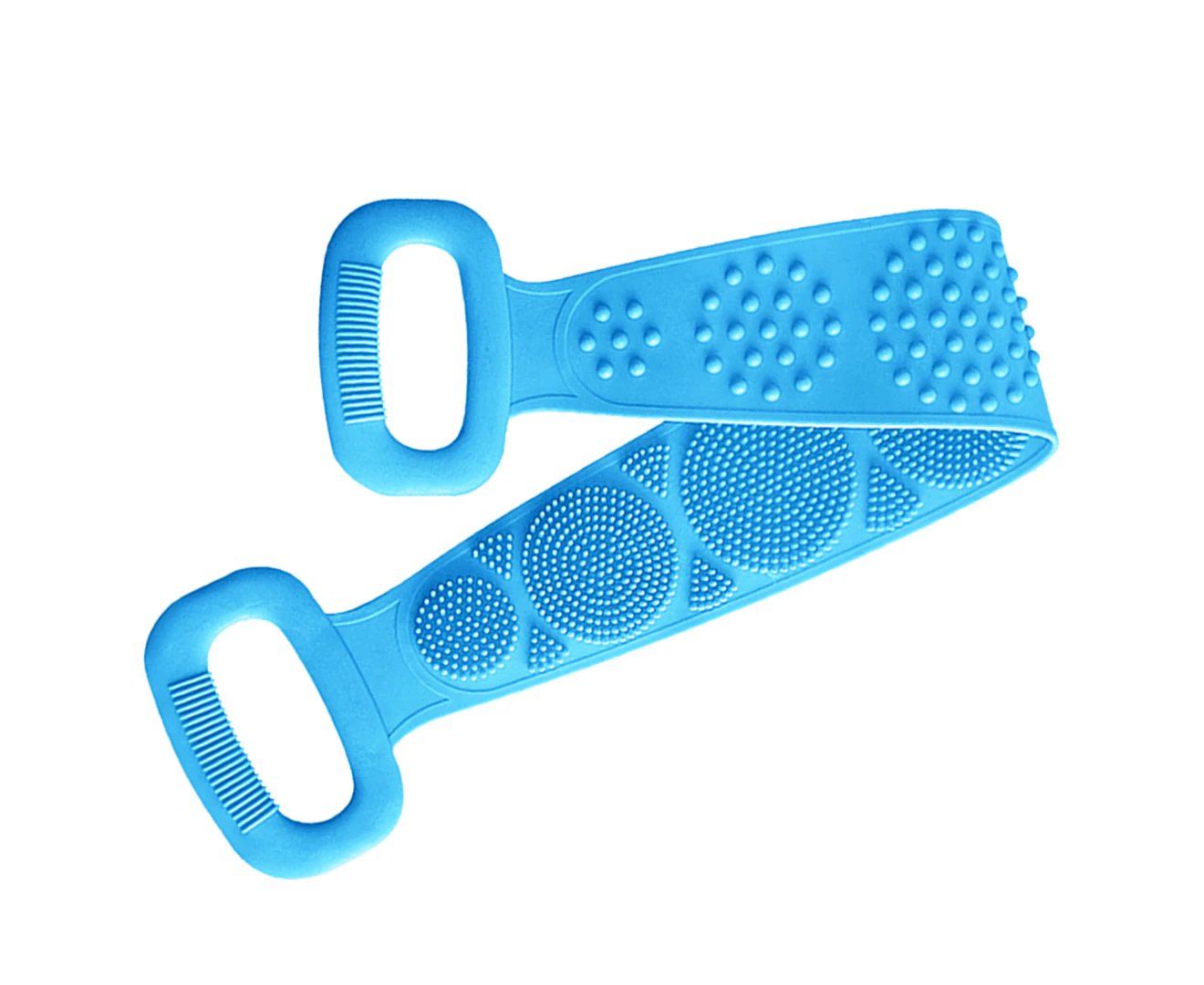 Bath Towel Silicone Exfoliating Back Scrub Strap Body Shower Brush Wash Scrubber - Blue