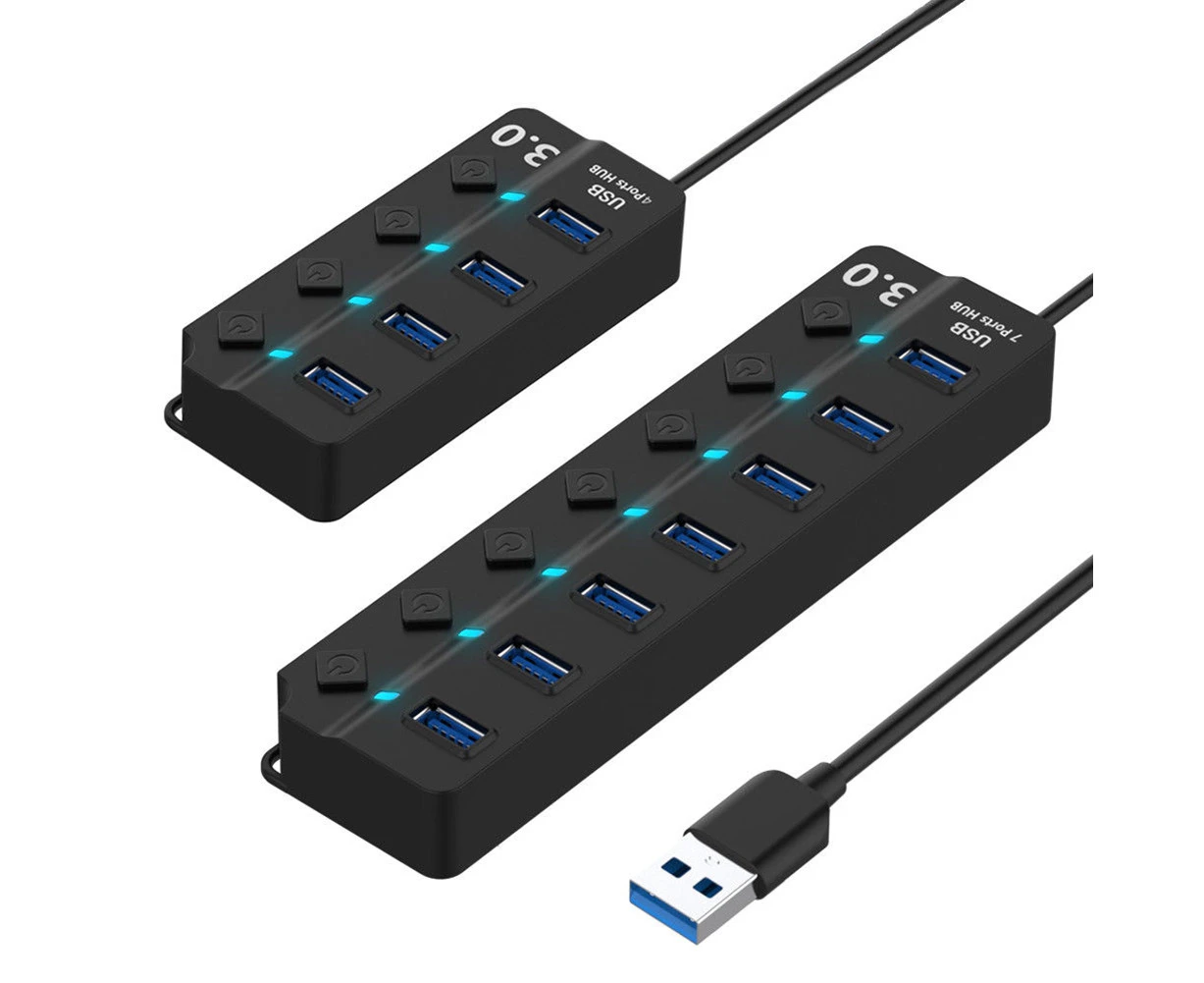 7/4 Ports USB 3.0 Hub High Speed Splitter On/Off Switch Charger Dock Station