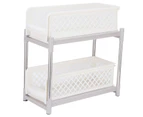 2-Layer Bathroom Sliding Basket Storage Cabinet Organizer With Pull Out Drawers White