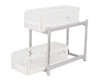 2-Layer Bathroom Sliding Basket Storage Cabinet Organizer With Pull Out Drawers White