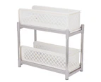 2-Layer Bathroom Sliding Basket Storage Cabinet Organizer With Pull Out Drawers White