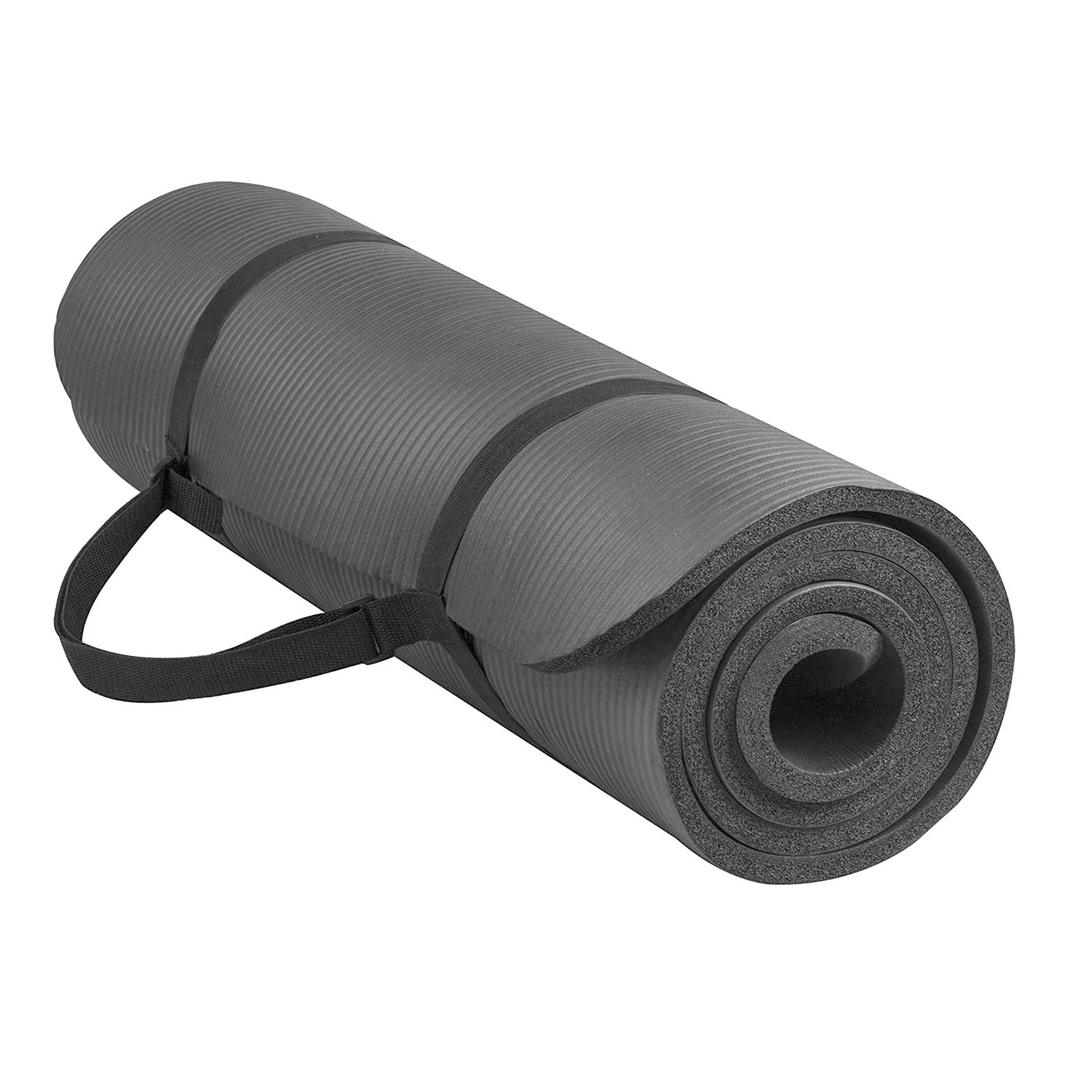 Black All-Purpose 1/2-Inch Exercise Yoga Mat  Extra Thick High Density with Carrying Strap