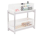 2-Layer Bathroom Sliding Basket Storage Cabinet Organizer With Pull Out Drawers White