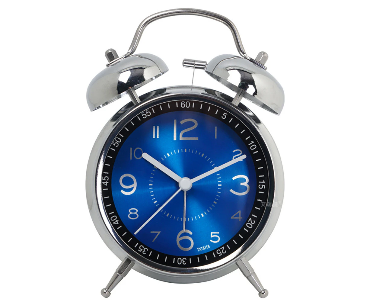 Wrought iron student small alarm clock, children's mute fashion desk clock, creative quartz clock blue