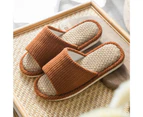 Women Linen Non-Slip Open Toe Breathable Comfort Indoor Slip On Flat Slippers