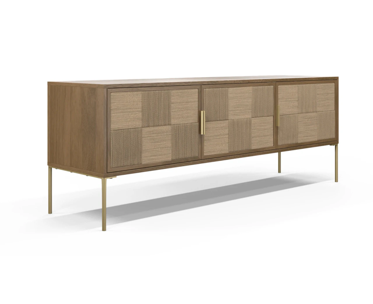 Evon TV Unit Mango Wood & Jute in Brass Finish Metal Legs