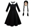 Girls Wednesday Addams Cosplay Dance Dress Set Halloween Costume With Wig