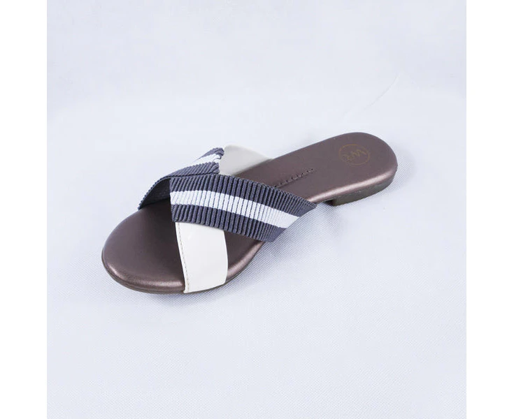 Dorthy Patent White and Grey Women's Flat Slides