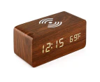 LED wooden digital electronic alarm clock charging clock bedside wireless charging digital wooden clock red