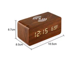 LED wooden digital electronic alarm clock charging clock bedside wireless charging digital wooden clock red