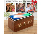 LED wooden digital electronic alarm clock charging clock bedside wireless charging digital wooden clock red