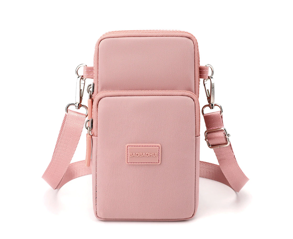 Waterproof Nylon Cute Crossbody Cell Phone Purse Smartphone Wallet Bag for Women-Pink