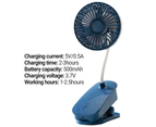 Cooling Fan Silent Strong Wind Rechargeable Summer Desk Clip on Mini Portable Fan for Dormitory - Blue
