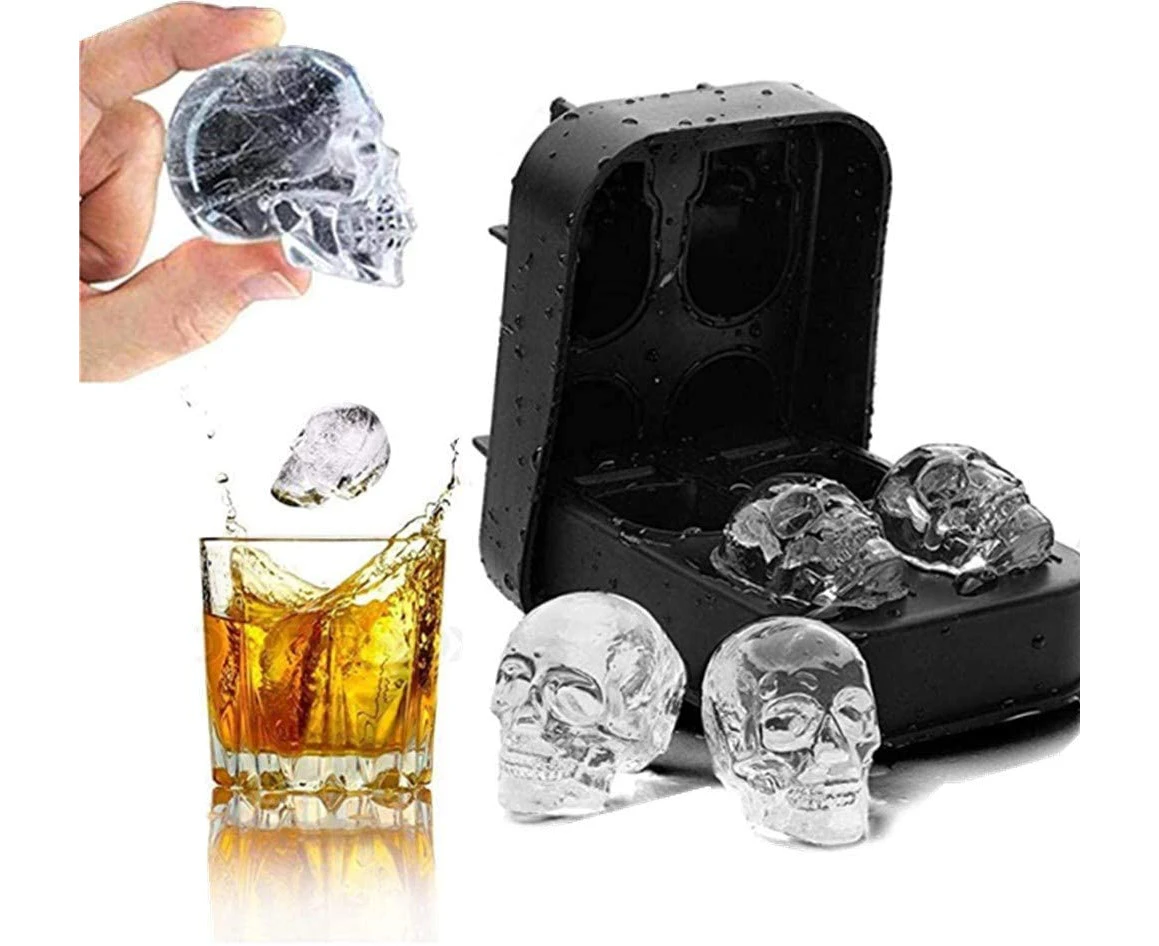 3D Skull Ice Cube Mould Maker Bar Party Flexible Silicone Trays for Whiskey Cocktails Beer