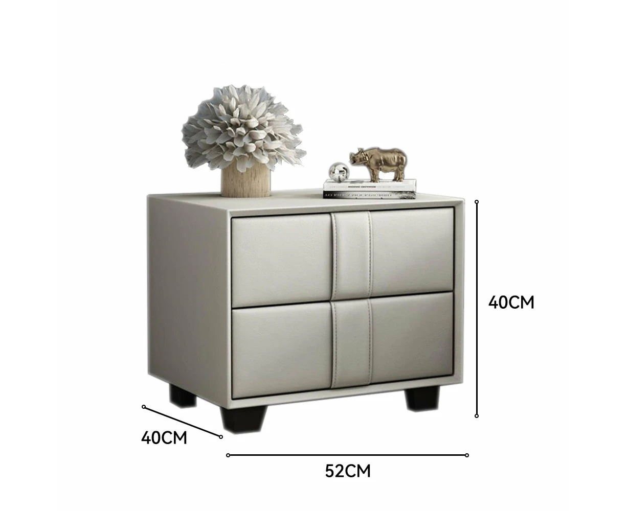 Eugene Modern Minimalist Leather Double Drawer Bedside Table White