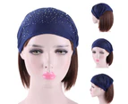 puluofuh Good Stretchy Solid Color Women Headband Skin-touch Wide Rhinestone Bandeau Hairband Hair Accessories-Navy Blue