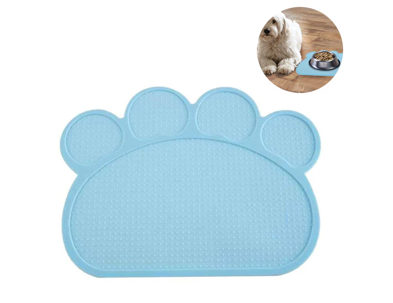 Pet Food Mat Dog Bowl Mat Cat Food Mat Water Placemat Mat Paw Shape Silicone Non-Slip Mat Washable Dog Mat for Food and Water for Floors Cleanliness,Blue