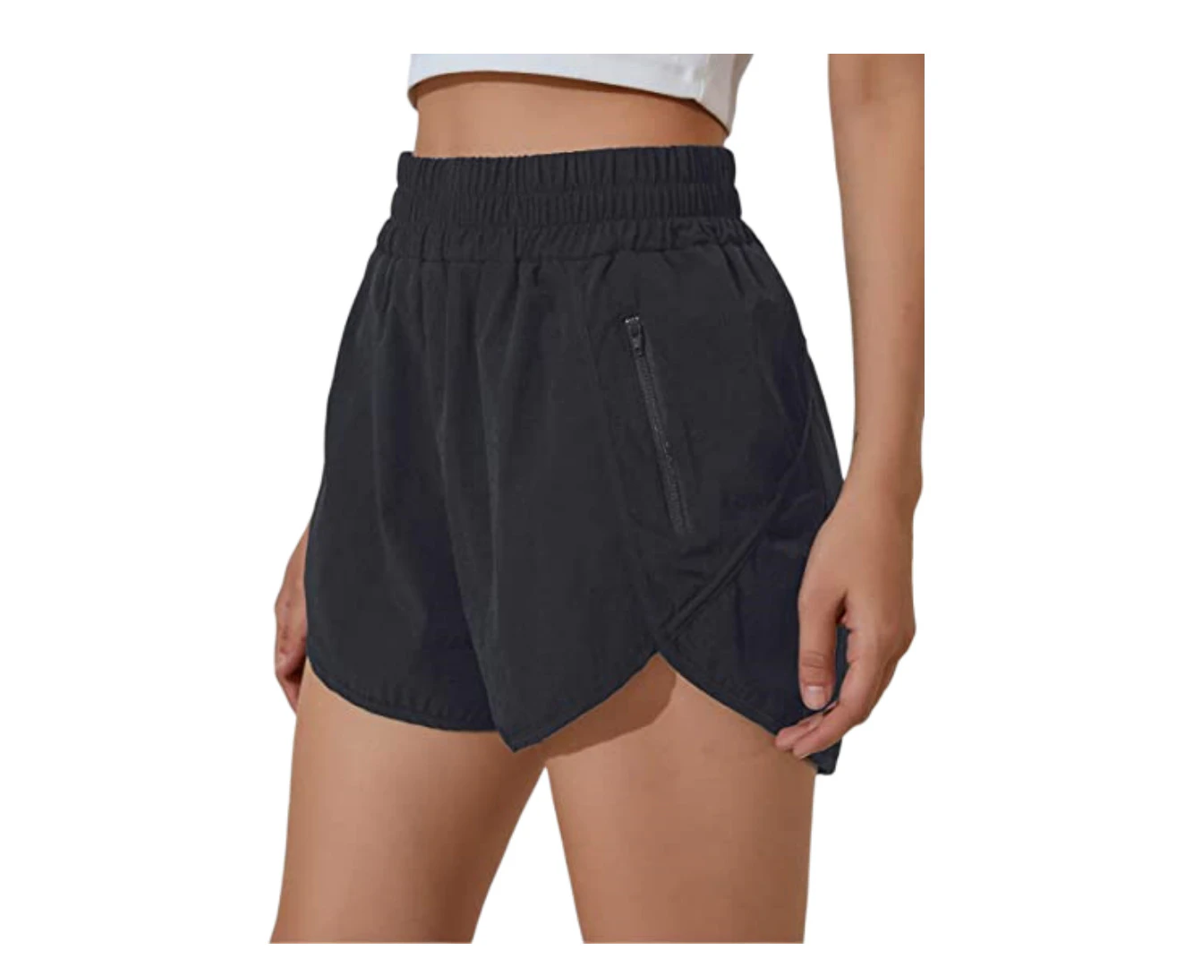 OHPA Women's Athletic Shorts High Waisted Running Shorts Pocket Sporty Shorts Gym Elastic Workout Shorts Black