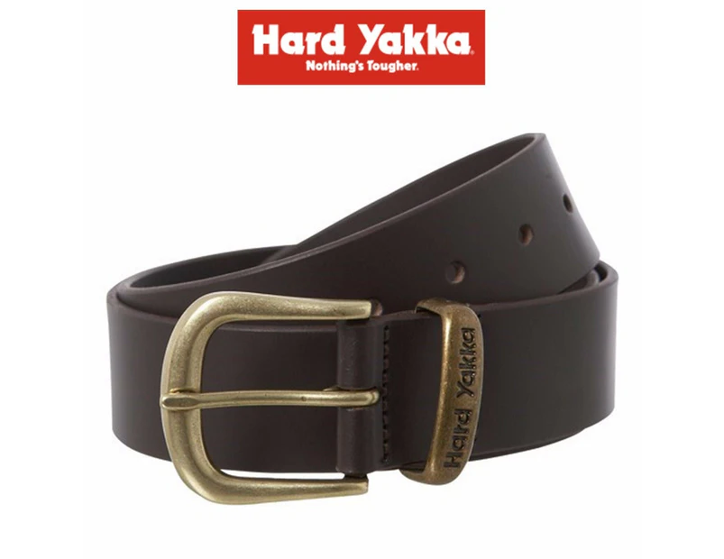 Mens Hard Yakka Belt Colorado Oil Tan Leather Work Brass Buckle Brown Y09402 - Chocolate