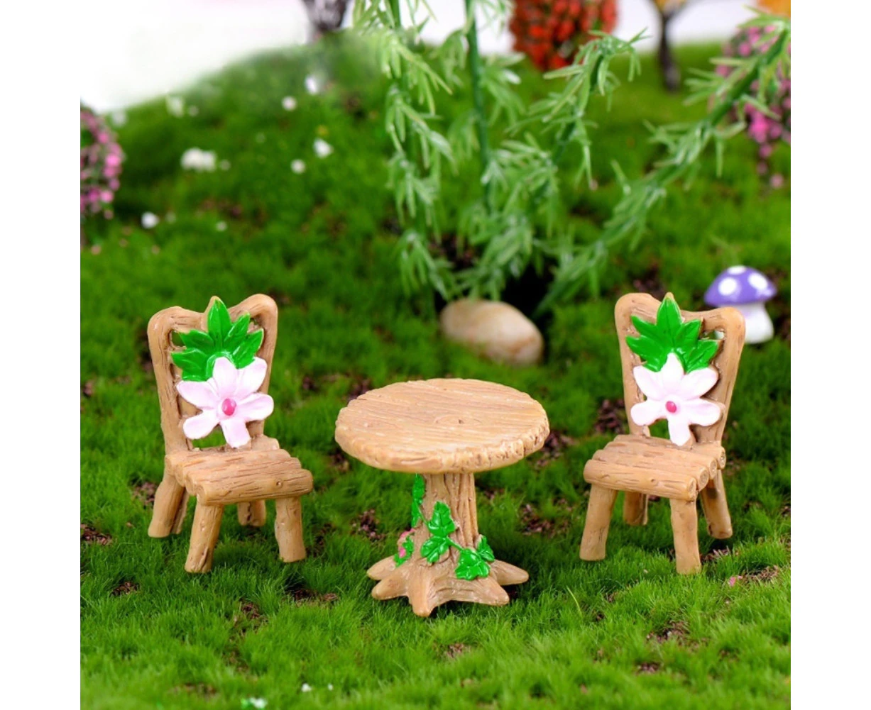 Sunshine Mini Lovely Table Chairs Set Resin Crafts Miniature Landscape Ornaments Decor-