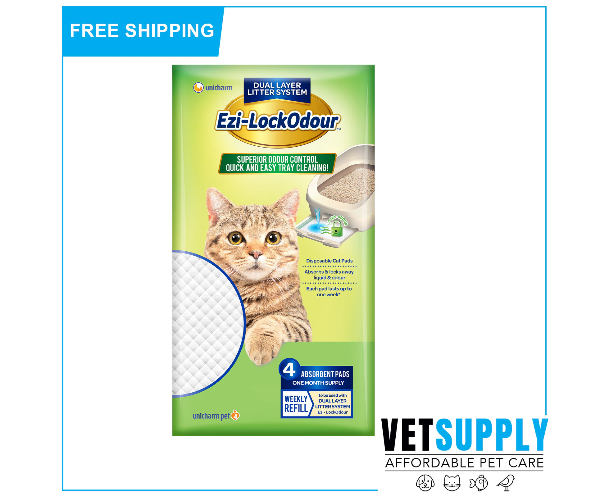 Ezi-Lockodour Absorbant Cat Litter 4 Pads Packet